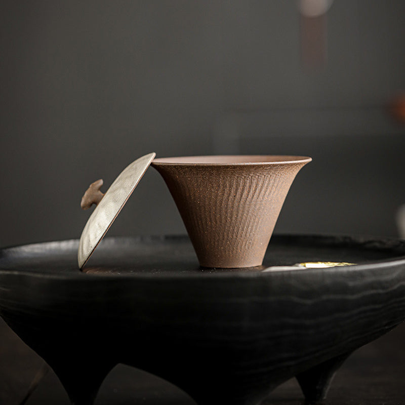 Coarse Pottery Gilded Silver Lingzhi Gaiwan - Rouseclay