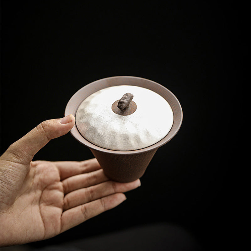 Coarse Pottery Gilded Silver Lingzhi Gaiwan - Rouseclay