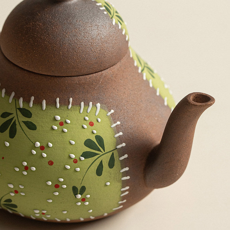 Hand-Painted Yellow Chrysanthemum Coarse Pottery Pear-Shaped Teapot - Rouseclay