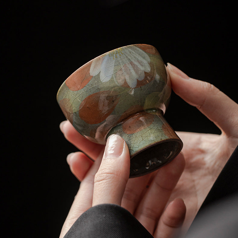 Crackle Glaze Underglaze Hand-Painted Tea Cup - Rouseclay