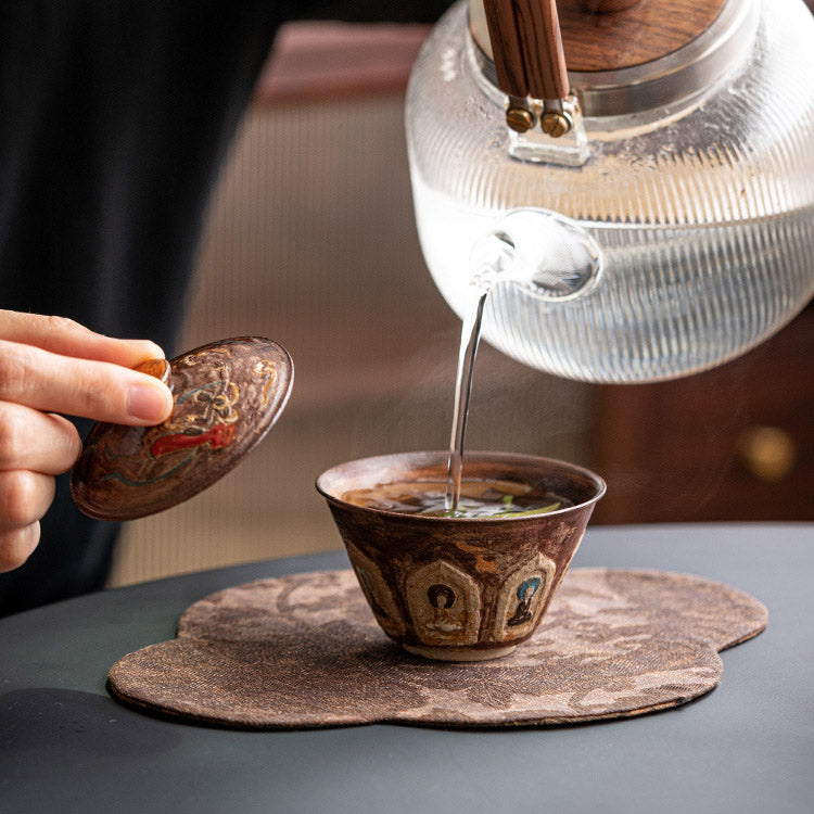 Dunhuang Murals Hand-Thrown Painted Gaiwan with Gold Tracing - Rouseclay