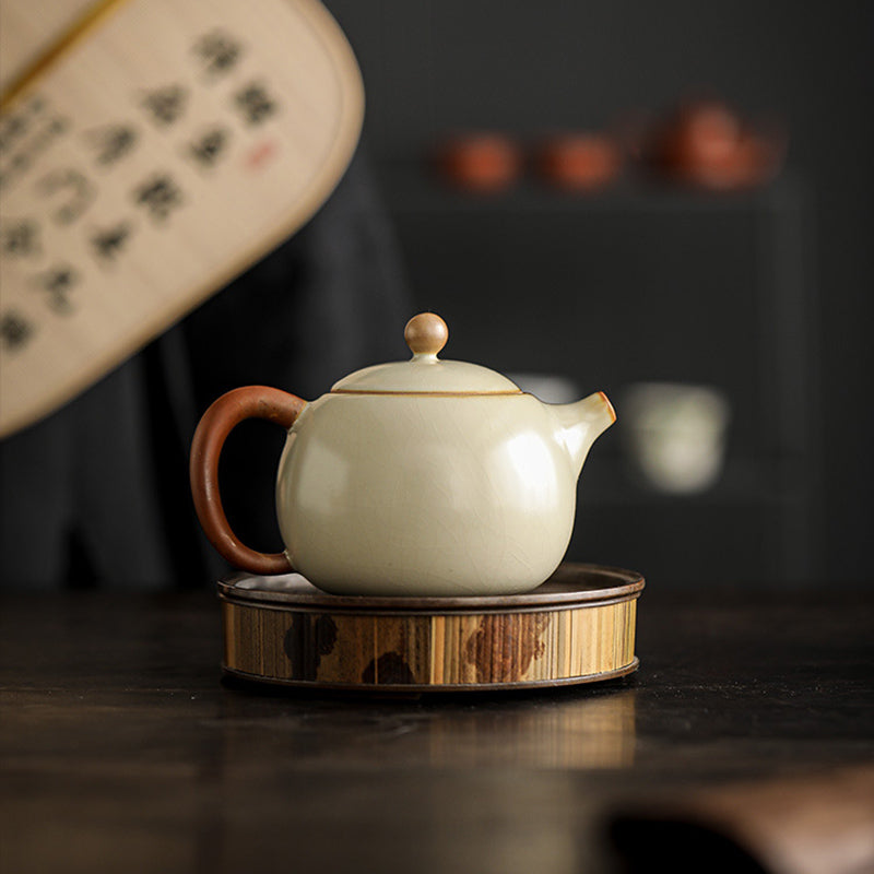 Cream-Glazed Ruyao "Longdan" Teapot with Cultivated Golden Crackle - Rouseclay