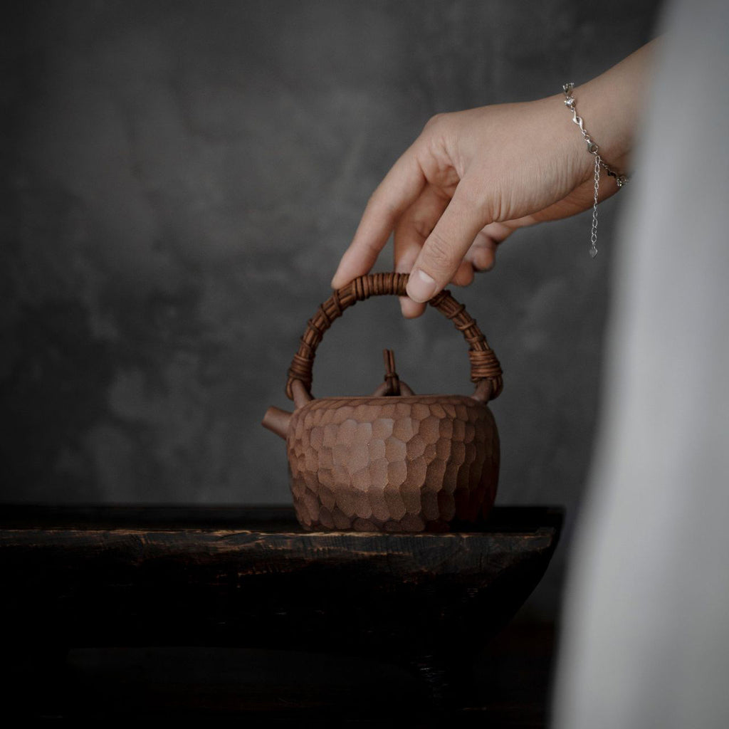 Wood-Fired Hammered Texture Zisha Tekkyo Pot by Fully Handcrafted - Rouseclay