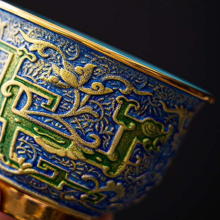 Hand-Hammered Textured Cloisonné "Kui Dragon" Master's Tea Cup - Rouseclay
