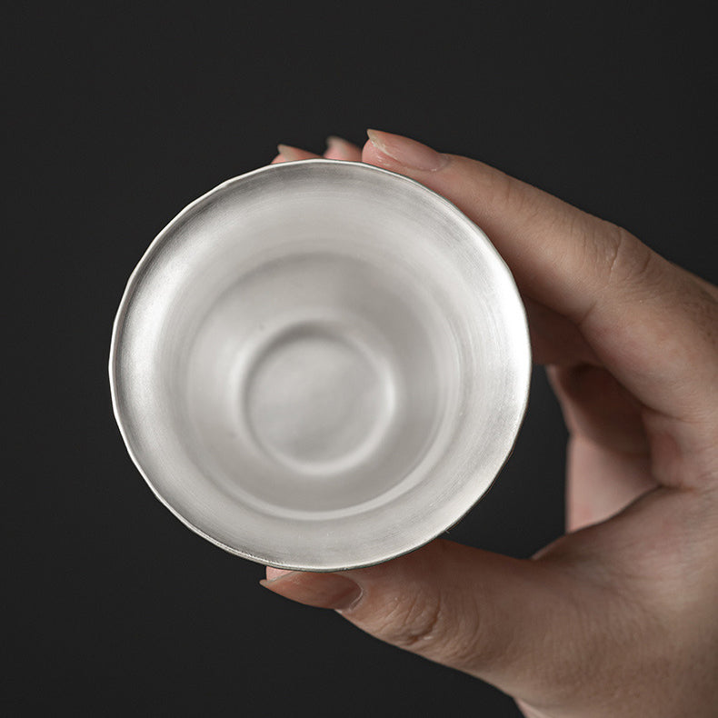 Silver-Gilded Linear Stripe Porcelain Teacup - Rouseclay