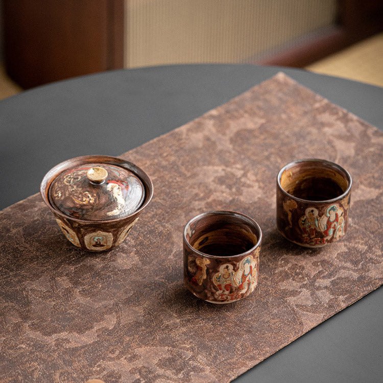 Dunhuang Murals Hand-Thrown Painted Gaiwan with Gold Tracing - Rouseclay