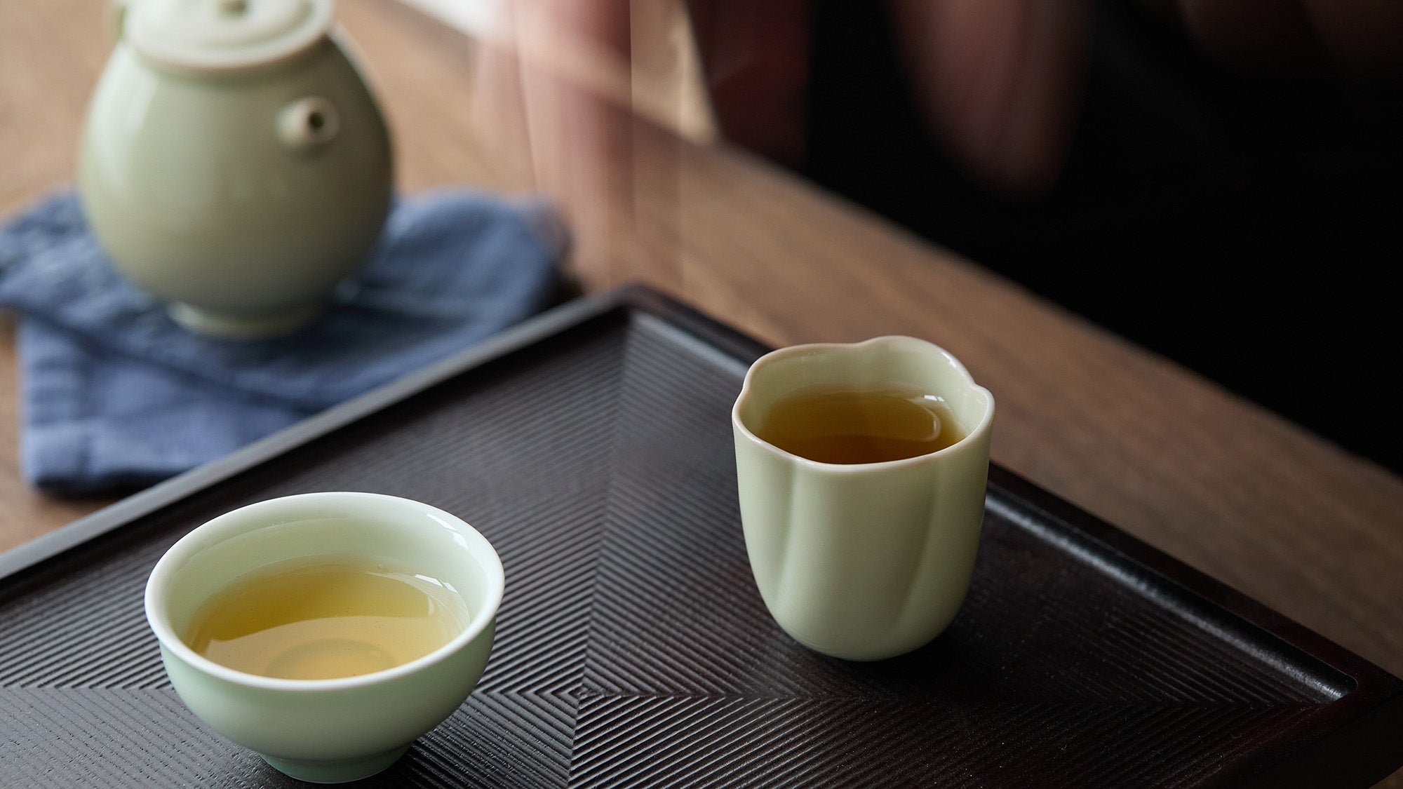 celadon flower rim teacup with tea gongfu tea scene handmade chinese tea cup for steeping