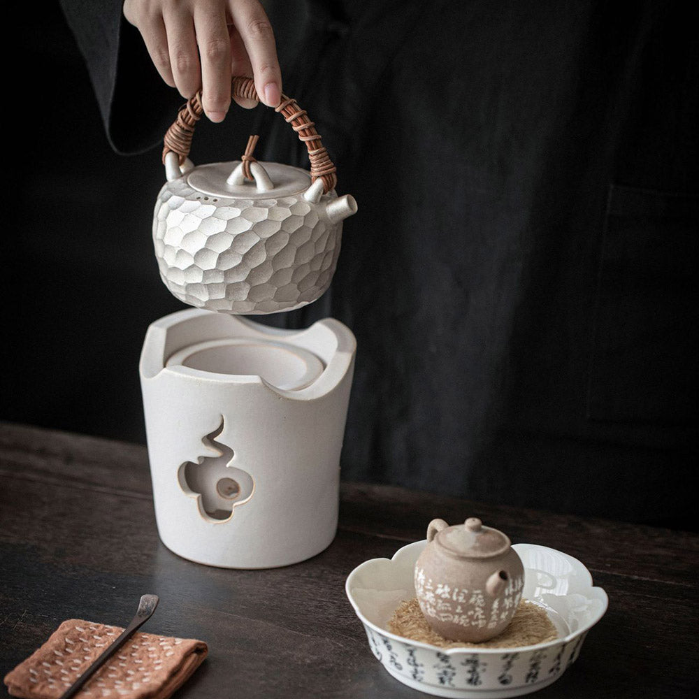 Hand-Hammered Gilded Silver with Rattan-Wrapped Arch Handle Tetsubin - Rouseclay