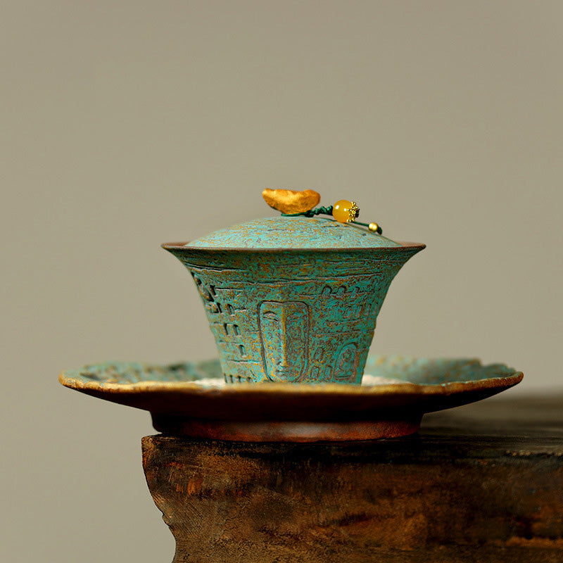 Dunhuang Handcrafted Emerald Green Three-Piece Gaiwan Tea Set by Master Zeng - Rouseclay