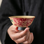 Iron-Spot Porcelain Peony Teacup with Antique Caramel Glaze - Rouseclay