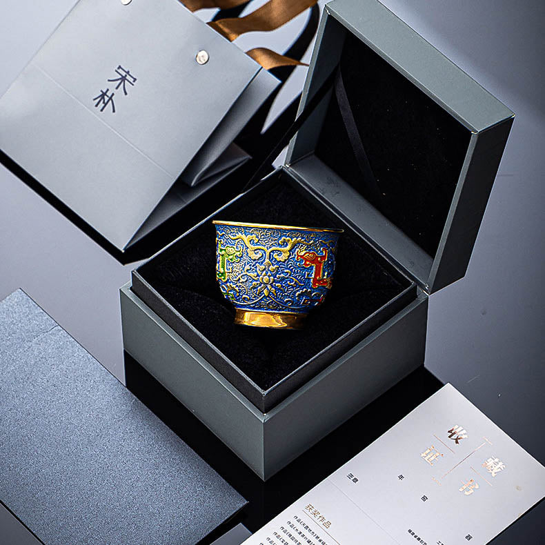 Hand-Hammered Textured Cloisonné "Kui Dragon" Master's Tea Cup - Rouseclay