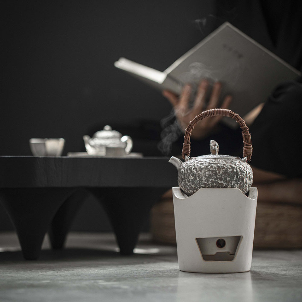 999 Pure Silver Hand-Hammered Tea Kettle with Arch Handle - Rouseclay