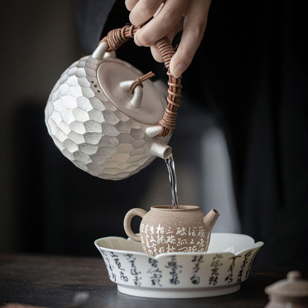 Gilded Silver Tetsubin Teapot with wood Handle used for gongfu tea brewing