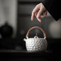 hand hammered silver chinese teapot bamboo handle handmade teapot for steeping tea