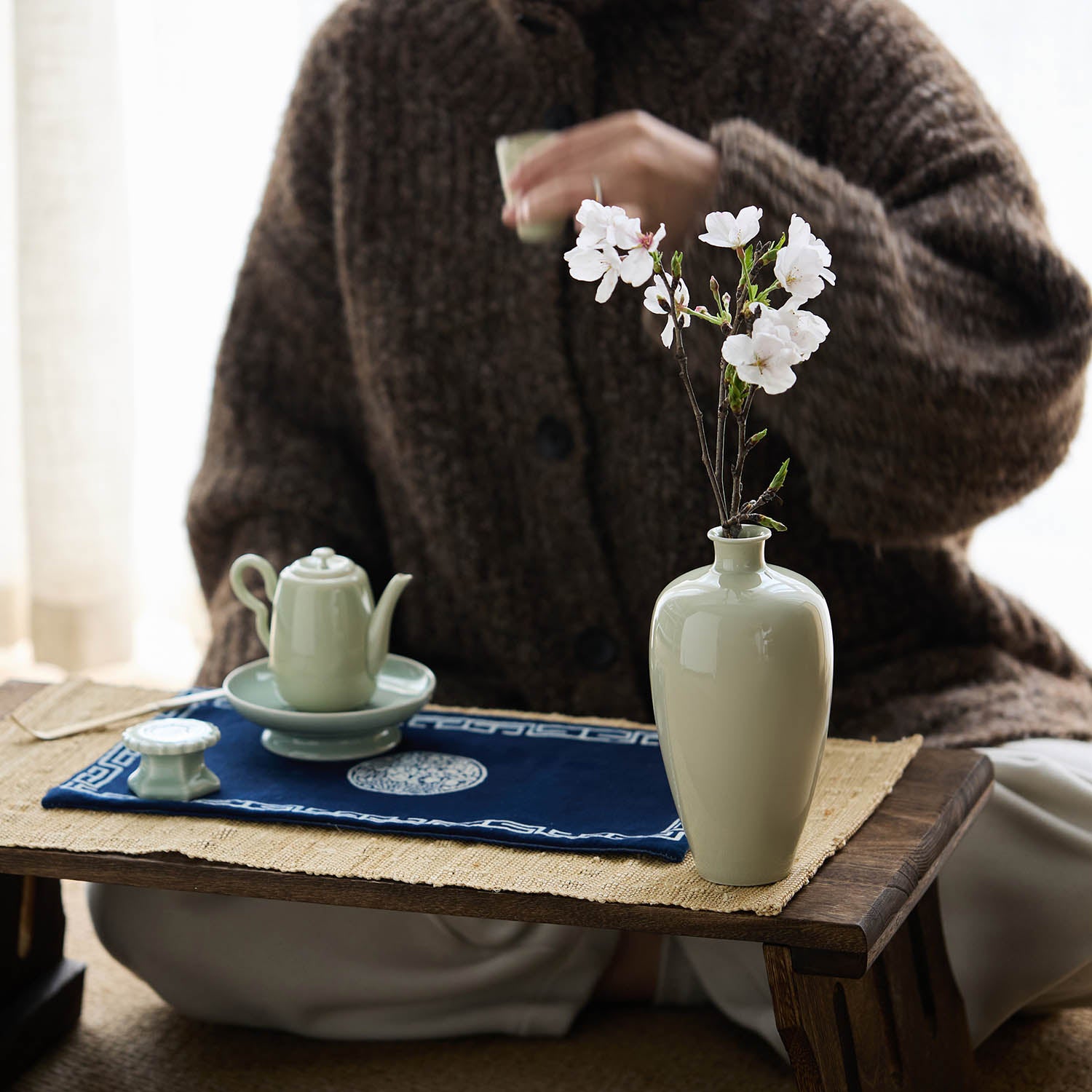 Ou Celadon Handmade Meiping Vase used for gongfu tea brewing
