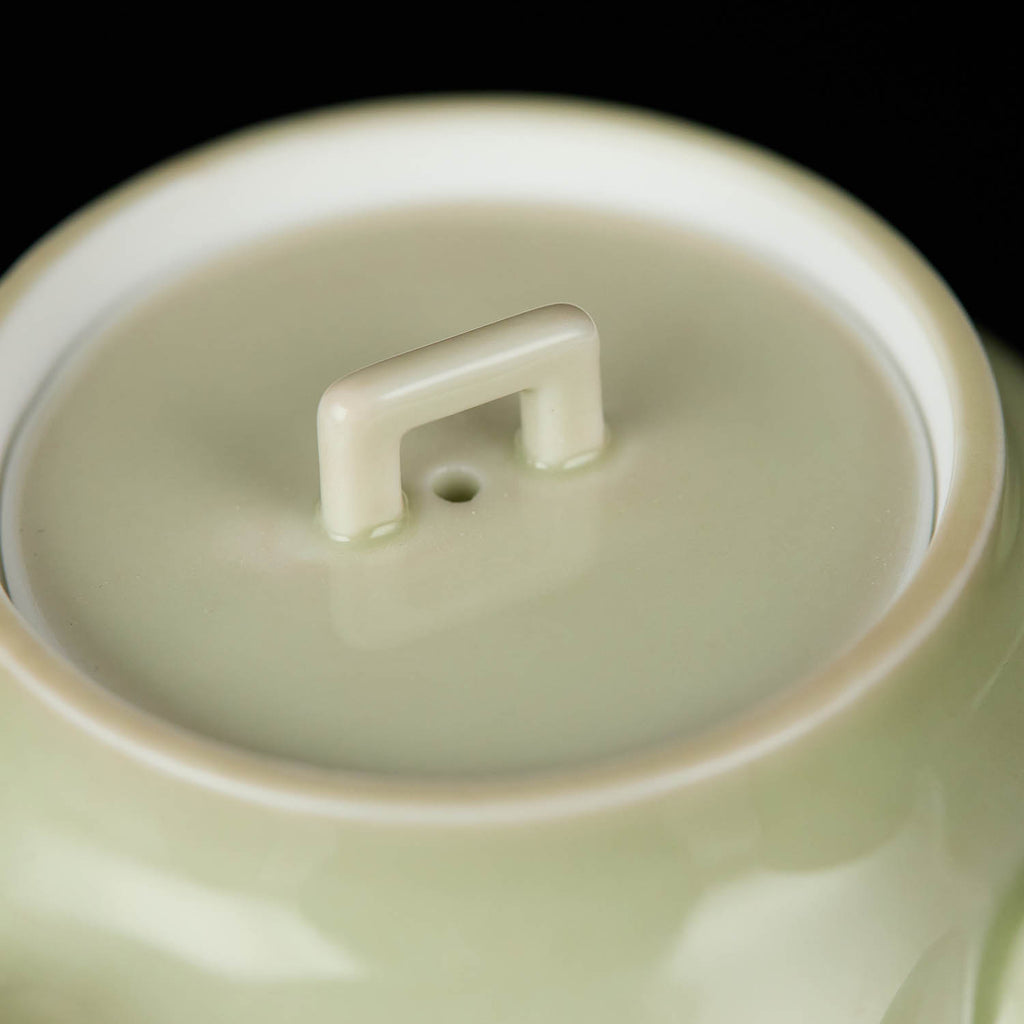 Ou Celadon Kyusu Gongfu Teapot lid detail handmade Chinese pottery