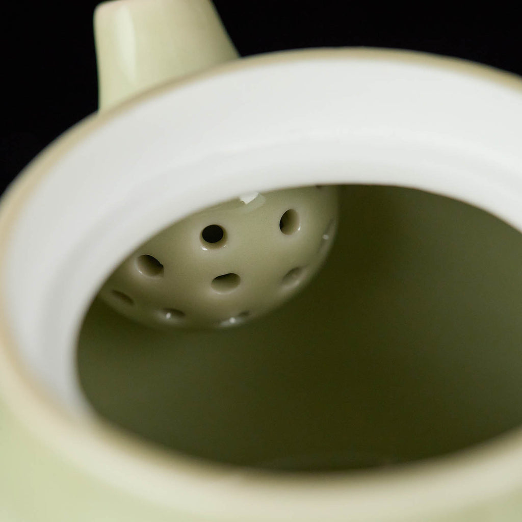 Ou Celadon Kyusu Gongfu Teapot Spherical pore detail handmade Chinese pottery