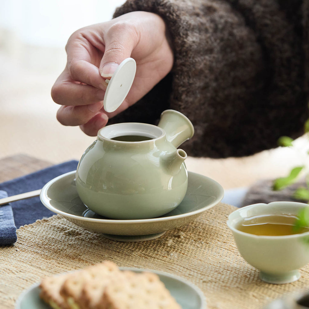 Ou Celadon Kyusu Gongfu Teapot used for gongfu tea brewing