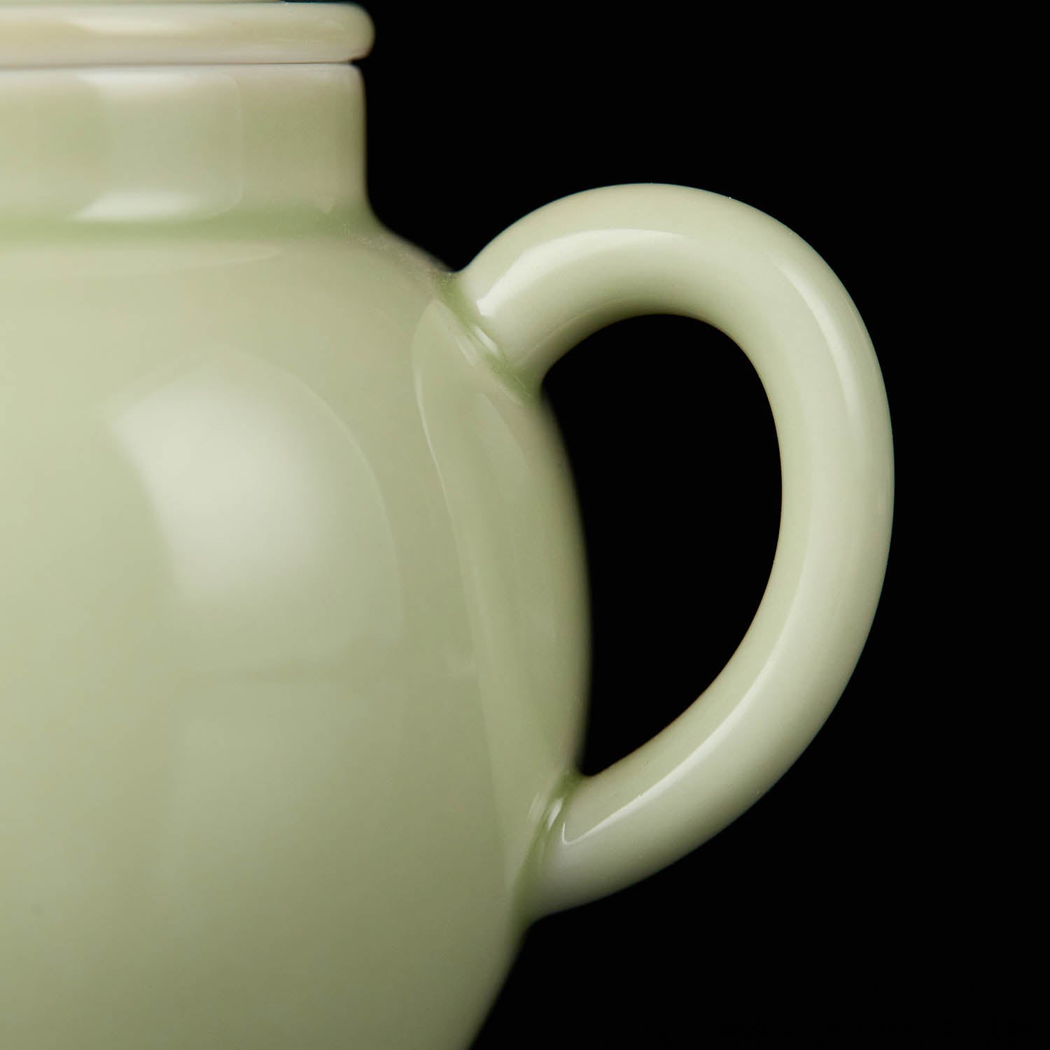 Ou Celadon Tang-Style Gongfu Teapot handle detail handmade Chinese pottery