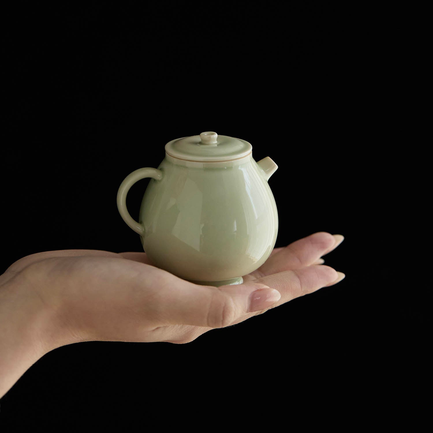Ou Celadon Tang-Style Short-Spout Gongfu Teapot hand hold handmade Chinese ceramic