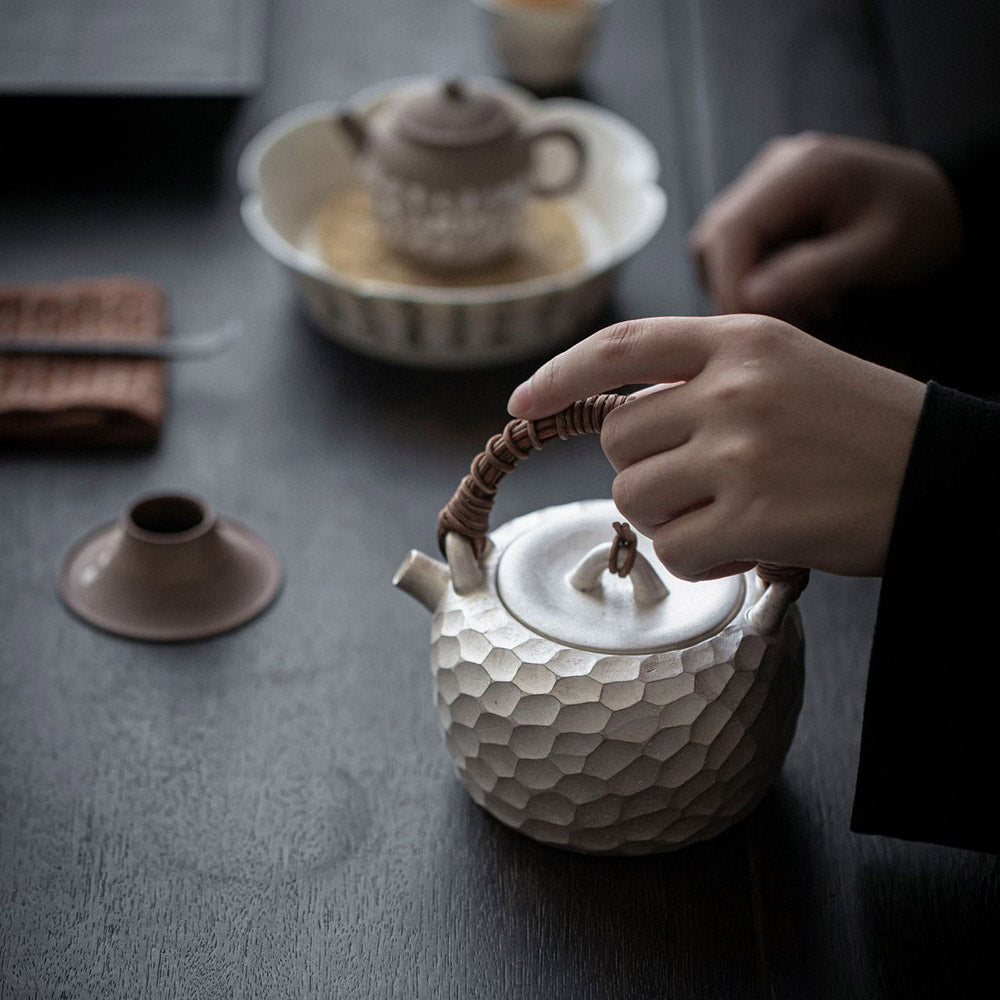 Gilded Silver Tetsubin Teapot with wood Handle used for gongfu tea brewing