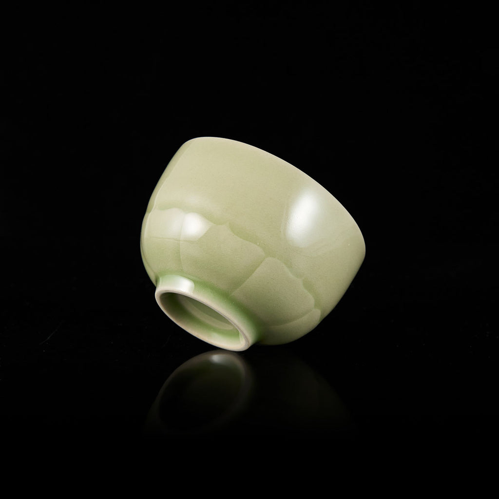 Ou Kiln Celadon Lotus Petal Master Cup  side view handmade Chinese ceramic