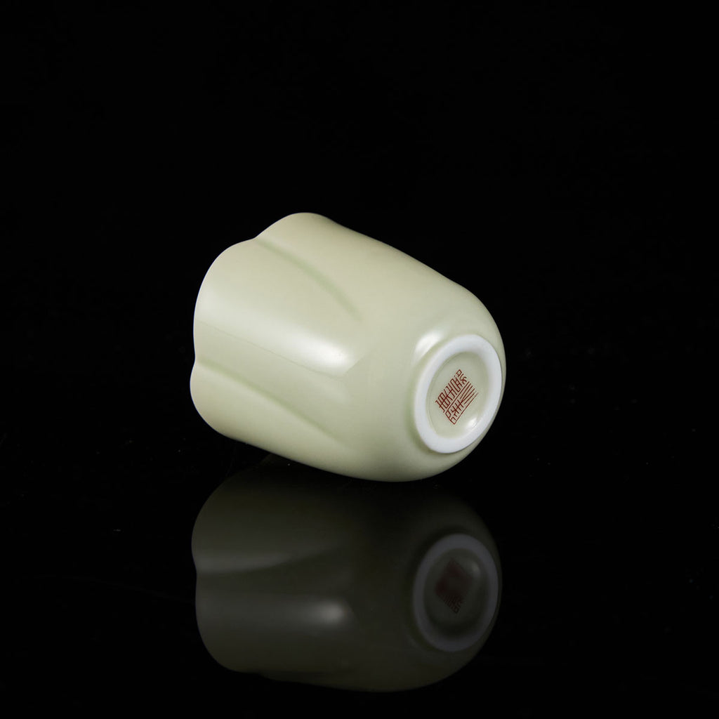 Ou Kiln Five-Petal Blossom Rim Celadon Teacup side view handmade Chinese ceramic