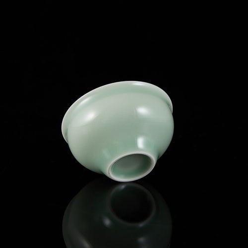 Ou Kiln Open Rim Celadon Teacup side view handmade Chinese ceramic