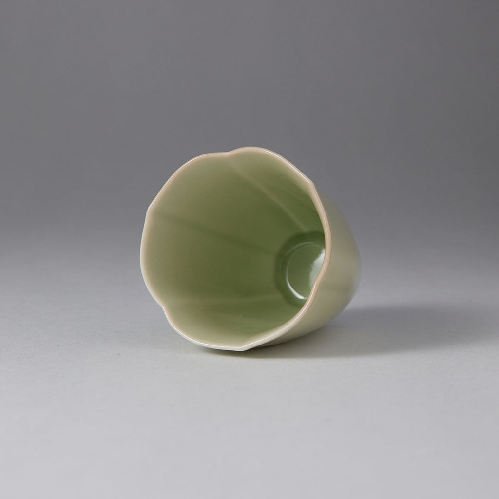 Ou Kiln Three Petal Celadon Teacup rim detail4 handmade Chinese pottery