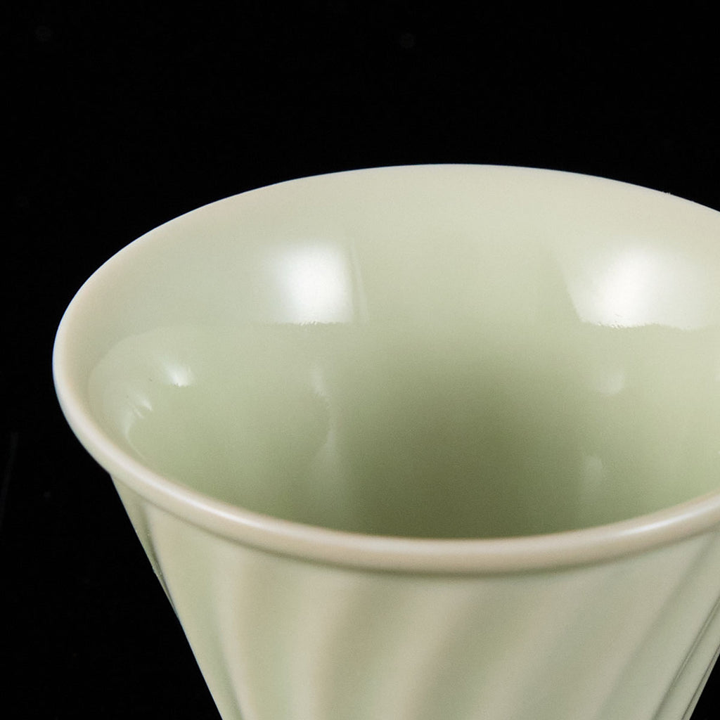 Ou Kiln Tidal Pattern Celadon Teacup rim detail handmade Chinese pottery