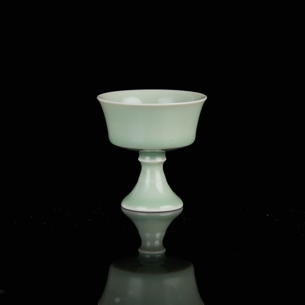 Ou Kiln Handmade Celadon Stem Cup – Traditional Chinese High-Foot Tea & Wine Cup - Rouseclay